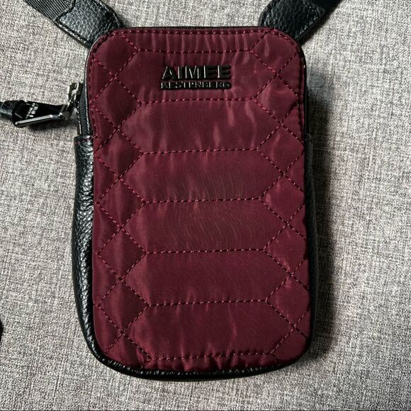 Aimee Kestenberg Just Sayin’ Quilted Crossbody Mini Bag Burgundy Black Leather - Picture 3 of 9